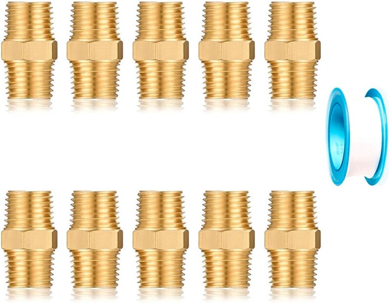 YELUN 1/4 Inch NPT Brass Male Hex Nipple Air Hose Quick Connect Adapter,Industrial Solid Brass Air Hose Fittings Plug Kit,Air Compressor Fittings(Male Hex Nipple 10 Piece) - Image 1